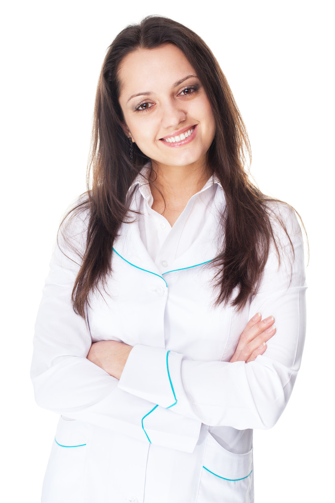 Πορτρέτο της νεαρής χαμογελαστή γυναίκα γιατρός - Φωτογραφία, εικόνα