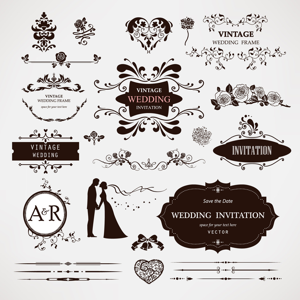 Wektor elementy wystroju i dekoracji kaligraficznych strony na ślub - Wektor, obraz