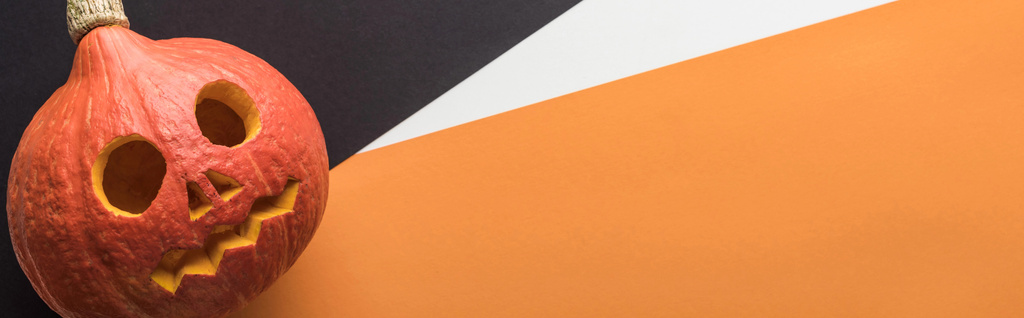 πανοραμική βολή από Απόκριες κολοκύθα σε μαύρο, λευκό και πορτοκαλί φόντο - Φωτογραφία, εικόνα