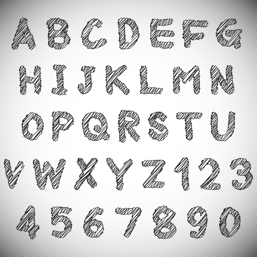 Bosquejo Alfabeto sobre fondo blanco
 - Vector, Imagen