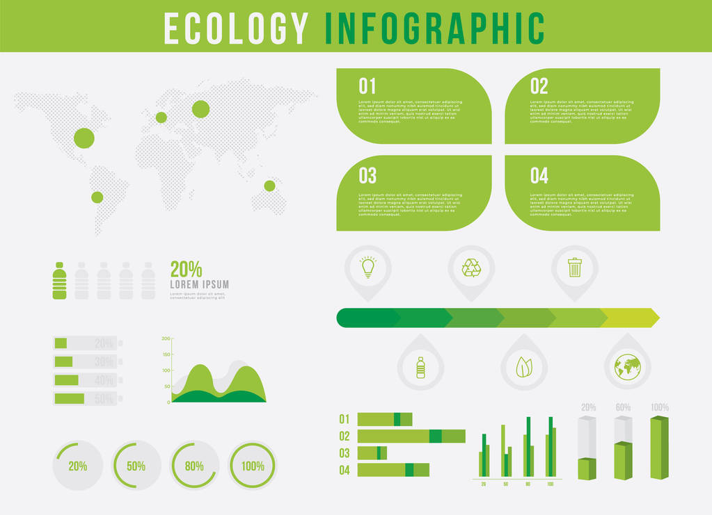 Οικολογία Infographic set με διαγράμματα και άλλα στοιχεία. - Διάνυσμα, εικόνα