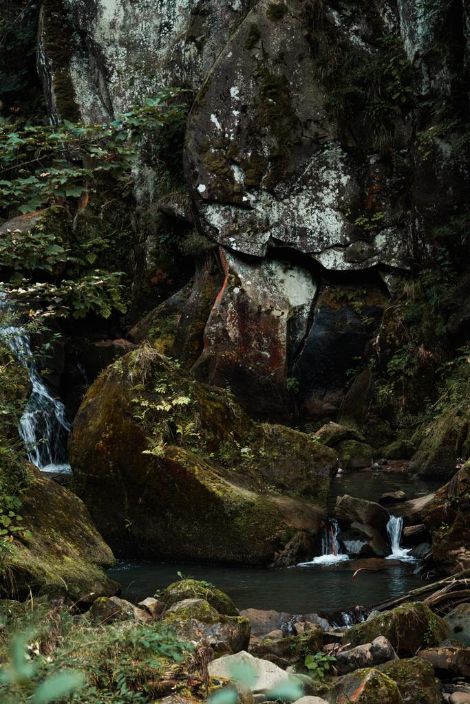 ıslak kayaların yakınında akan suyun seçici odağı  - Fotoğraf, Görsel