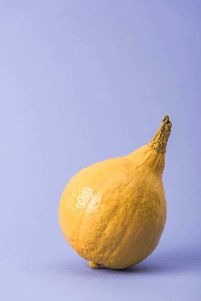 κίτρινο πολύχρωμο ζωγραφισμένο κολοκύθα σε βιολετί φόντο - Φωτογραφία, εικόνα