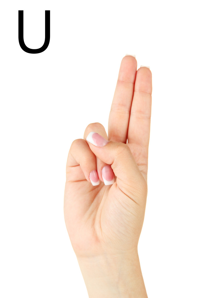 Finger buchstabieren das Alphabet in amerikanischer Zeichensprache (asl). Buchstabe u - Foto, Bild