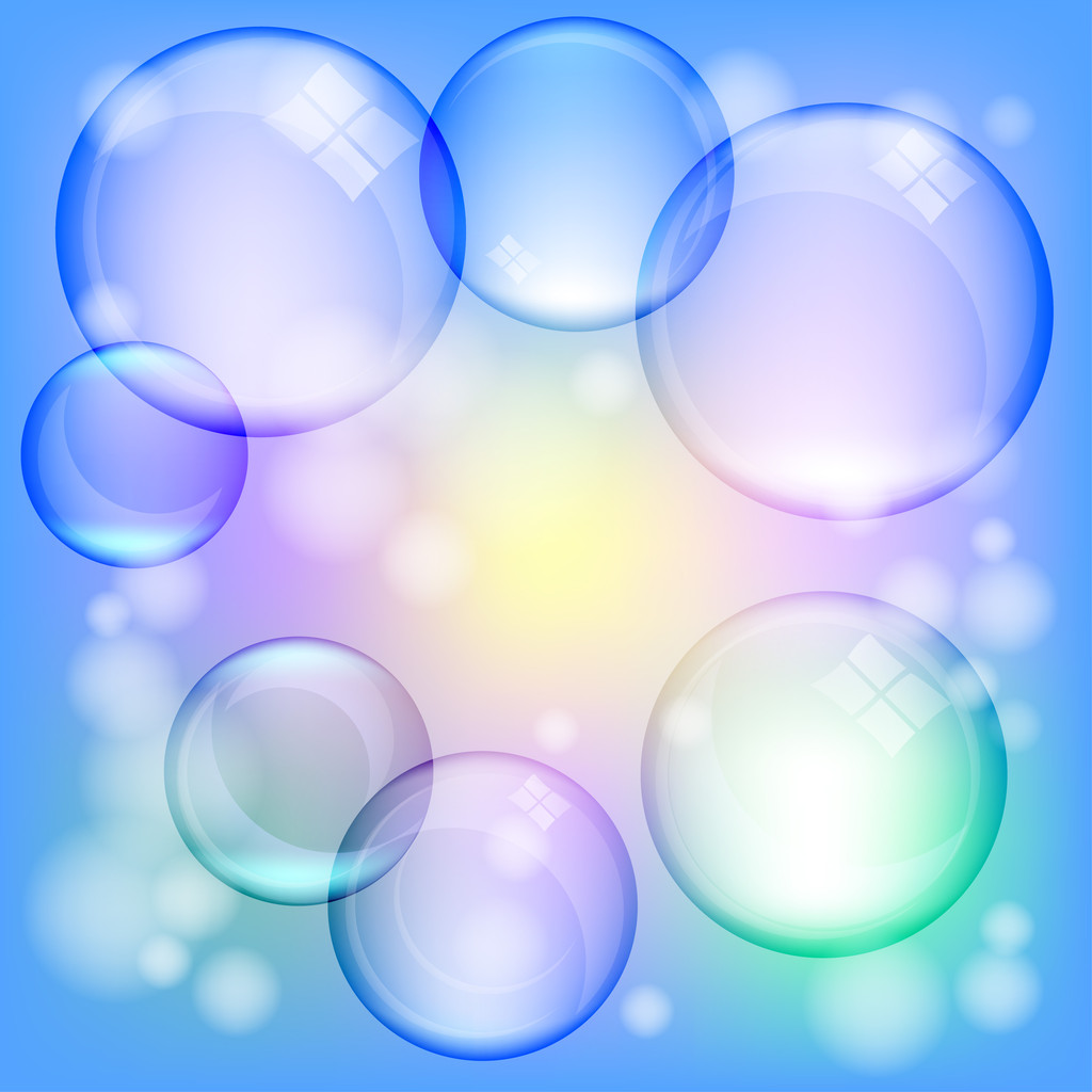 Soap bubbles on blue - Vector, Image