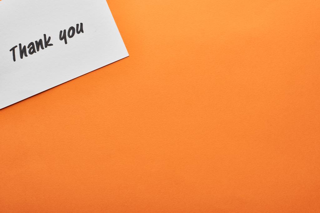 top view of thank you card on orange background - Photo, Image