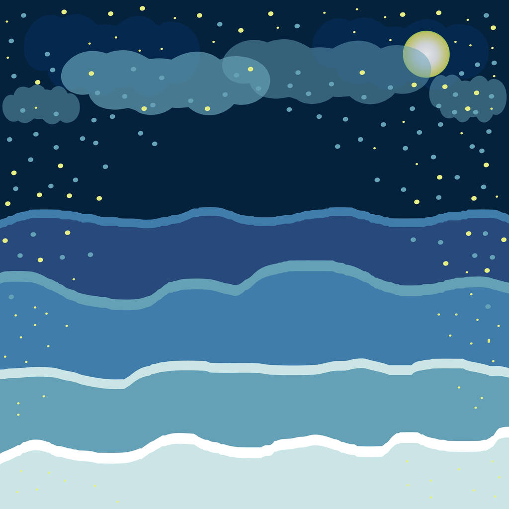 Abstracte winter achtergrond. Sneeuwval, nachtelijke hemel, maan en snowdrifts. Sjabloon voorontwerp kaarten. vector illustratie - Vector, afbeelding