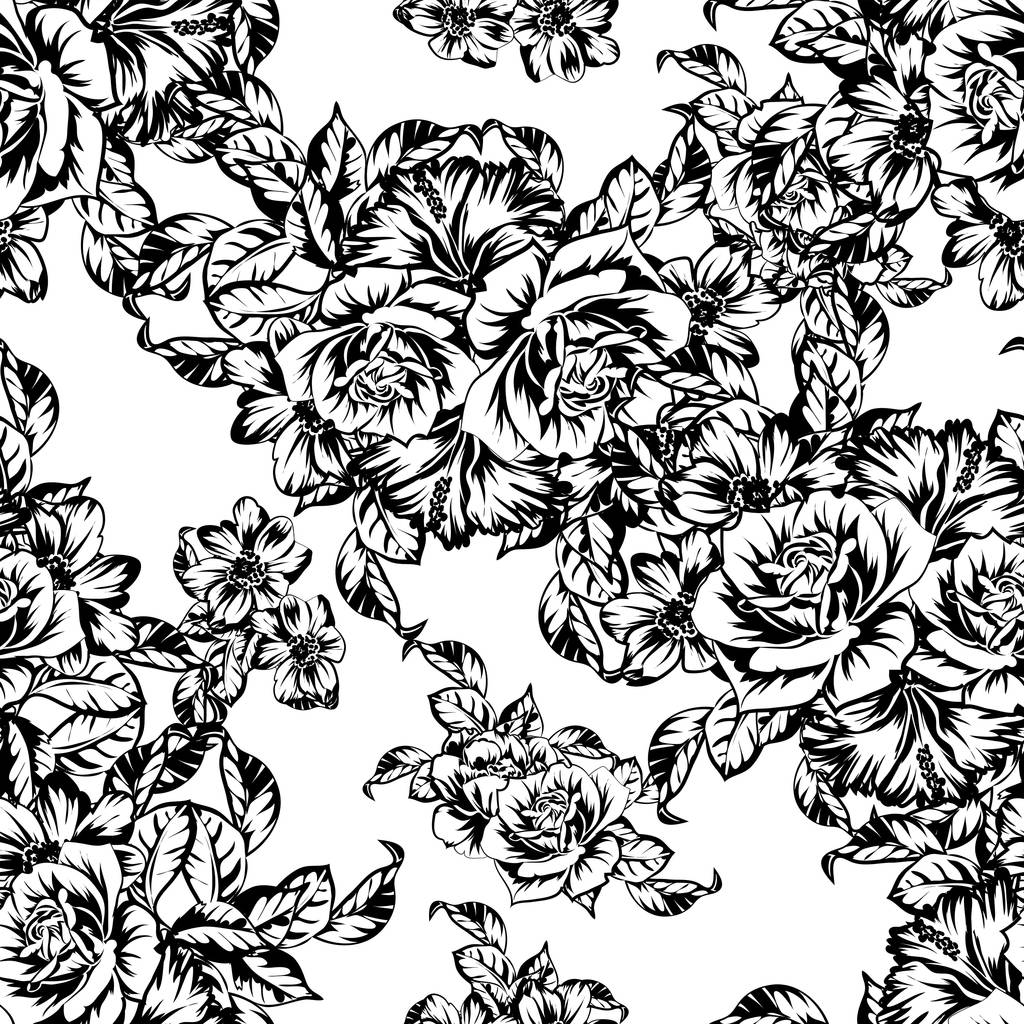 Naadloze monochrome vintage stijl bloemen patroon - Vector, afbeelding