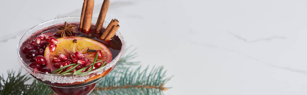 photo panoramique du cocktail de Noël avec orange, grenade et cannelle
 - Photo, image