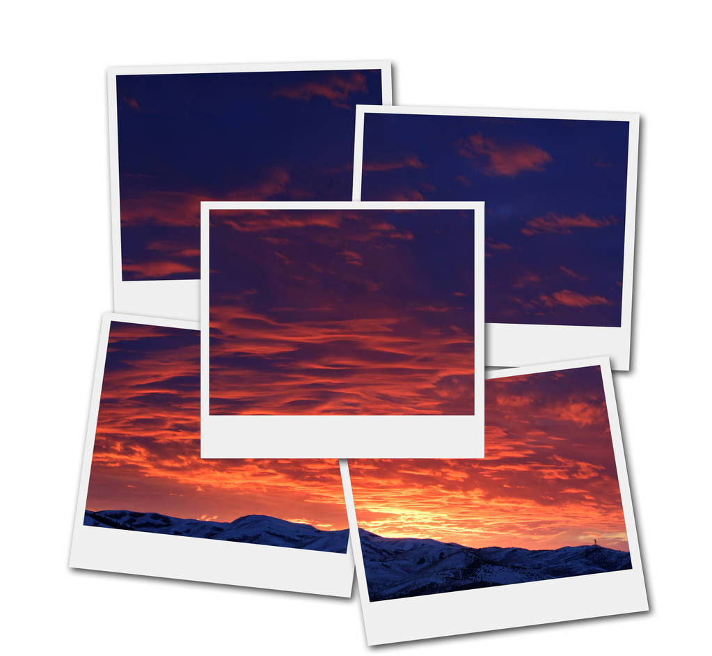 Zonsondergang met bergen in Wilderness Sky Clouds Film Frames - Foto, afbeelding