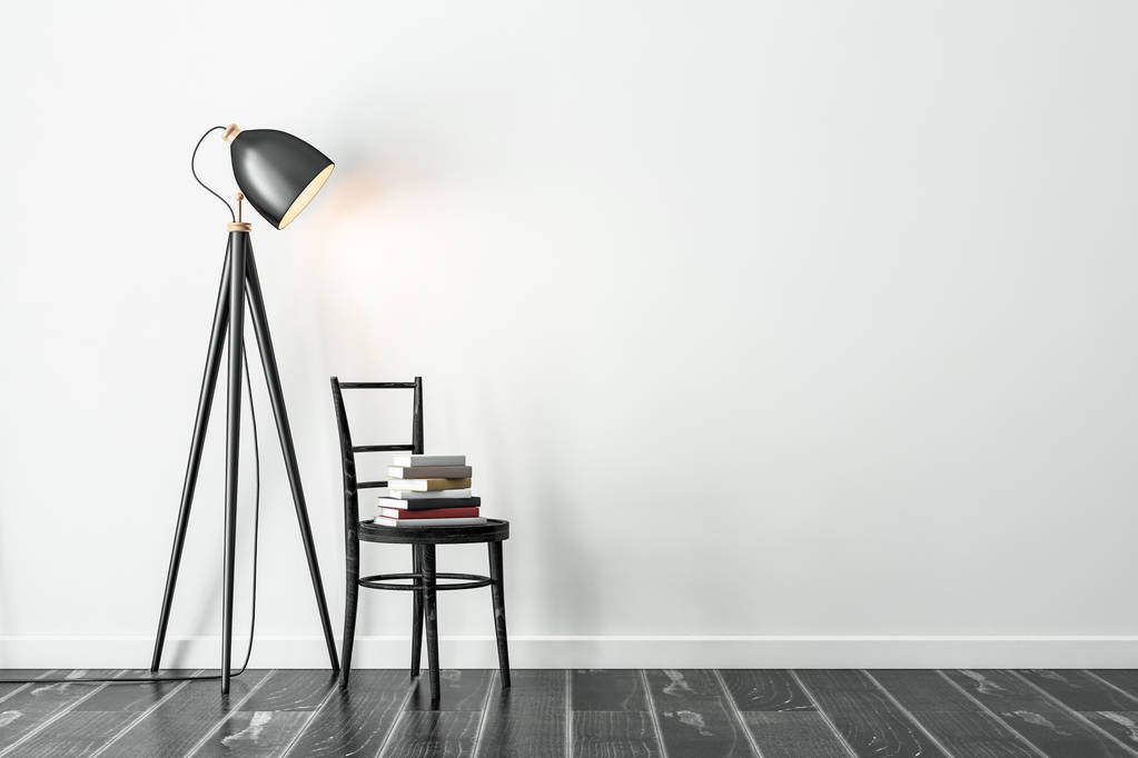 Moderni lamppu tuoli valkoinen huone mockup, 3d renderöinti
 - Valokuva, kuva