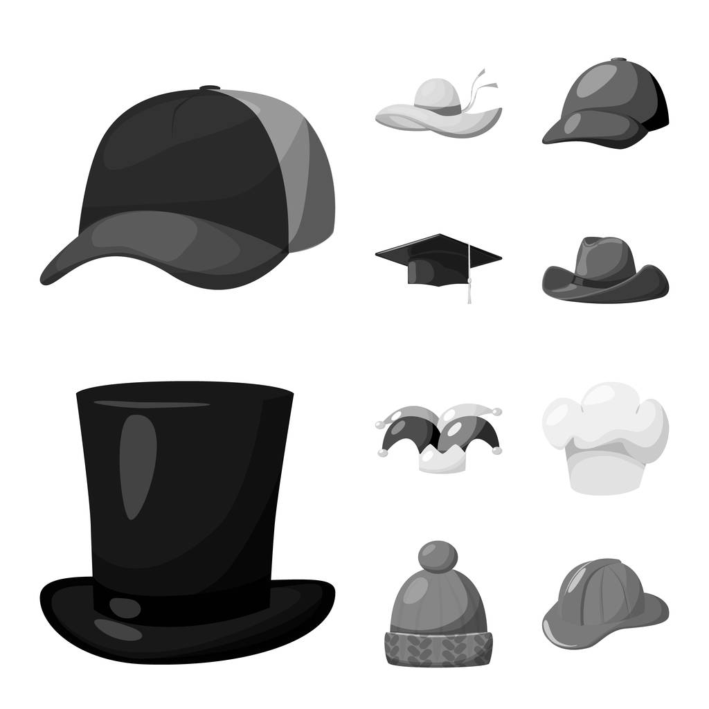 isoliertes Objekt aus Hut und Helm-Logo. Set von Hut und Beruf Aktienvektor Illustration. - Vektor, Bild