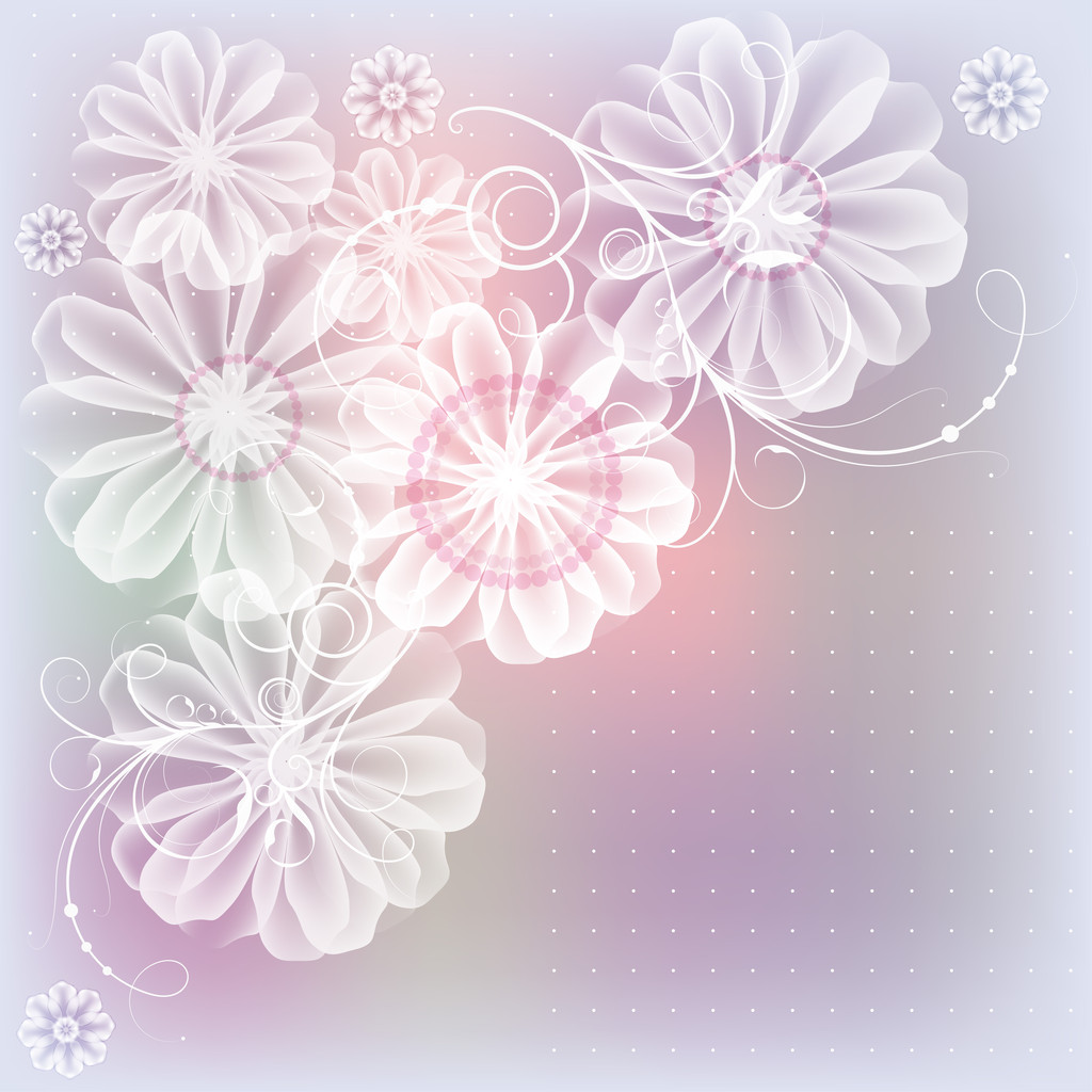 Flores brancas em um fundo lilás-rosa, a ideia de cartões de casamento
 - Vetor, Imagem