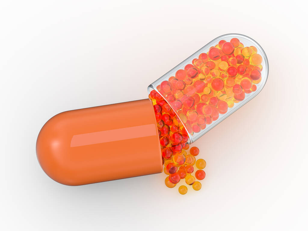 Muitas pílulas coloridas isoladas em branco. 3D
 - Foto, Imagem