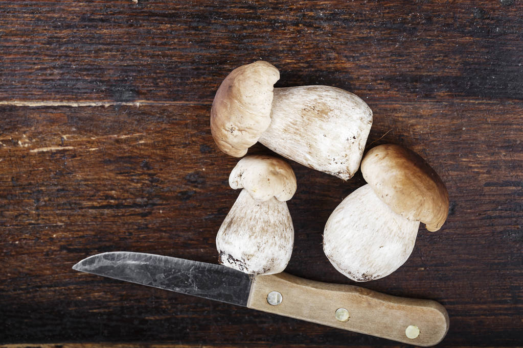 paddenstoelen boletus op houten ondergrond - Foto, afbeelding