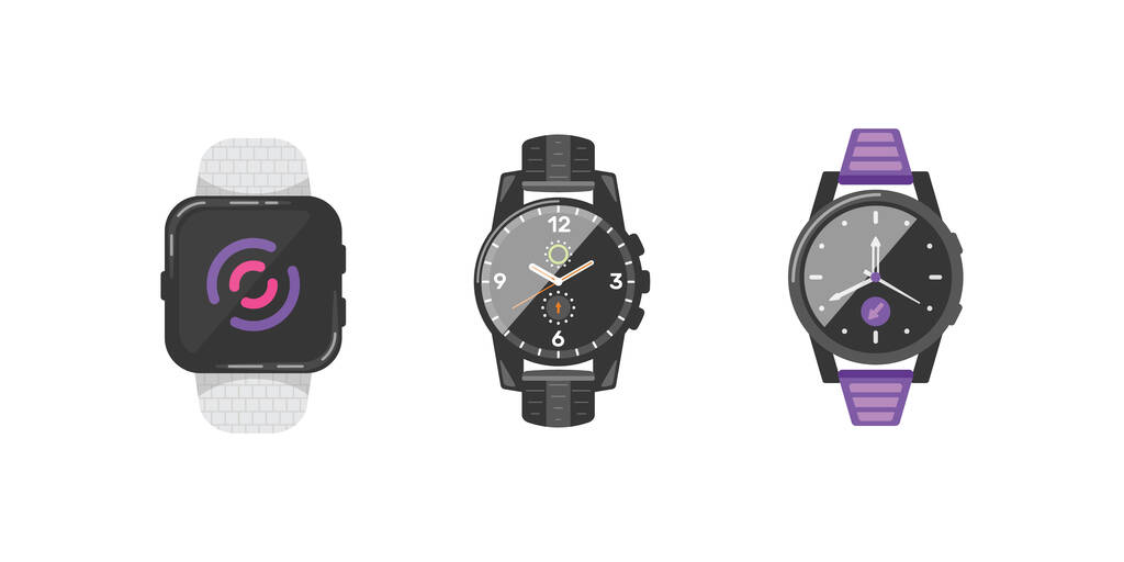 Montres classiques ensemble d'icônes vectorielles. Montre pour homme d'affaires, smartwatch et collection d'horloges de mode
. - Vecteur, image