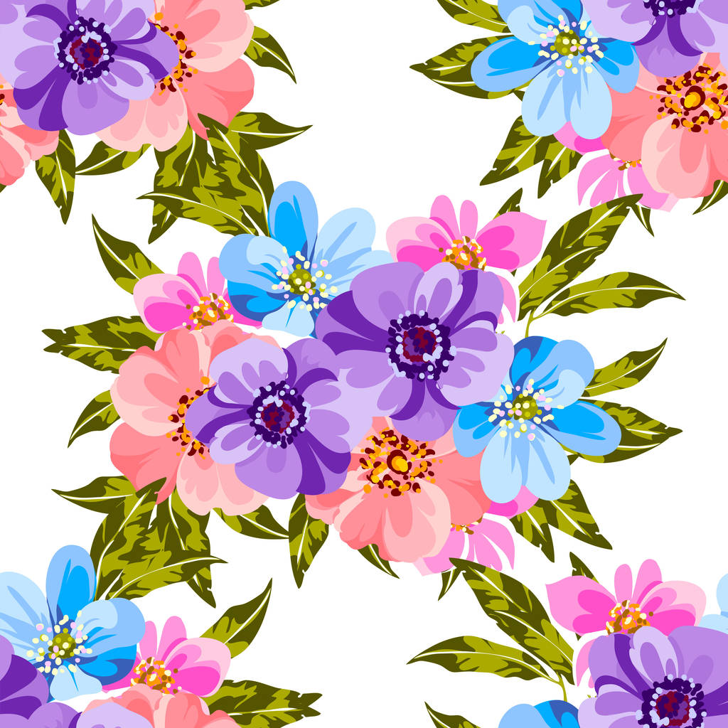 Colorato stile vintage fiori modello senza soluzione di continuità - Vettoriali, immagini