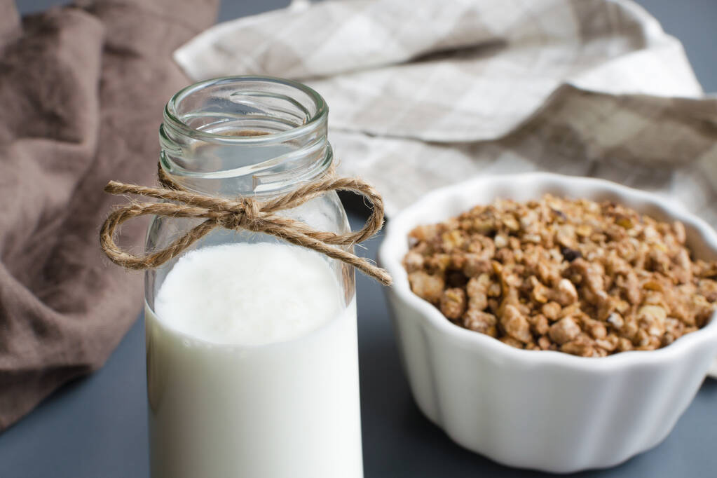 domácí pití jogurt a müsli snídaně - Fotografie, Obrázek