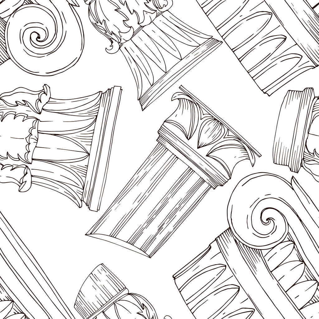 Antik görög vektor oszlopok. Fekete-fehér vésett tinta művészet. Zökkenőmentes háttér minta. - Vektor, kép