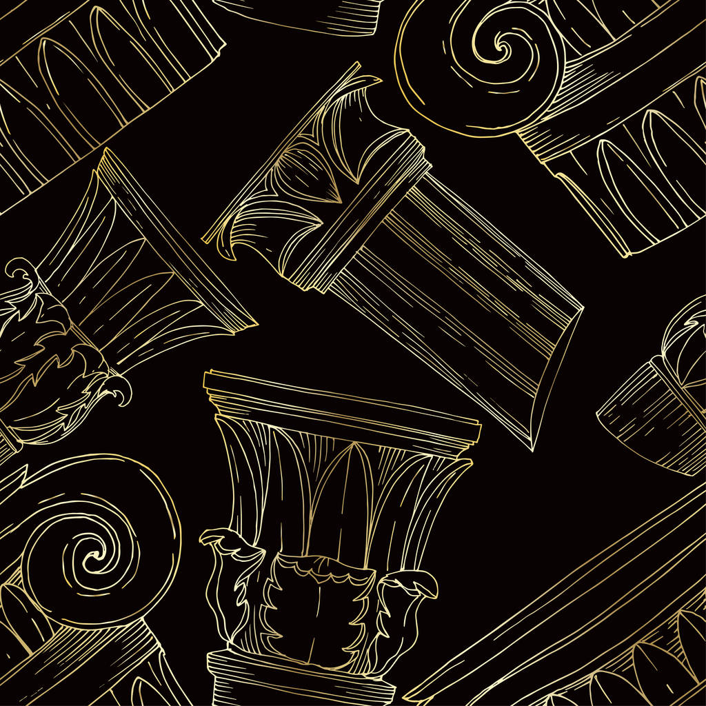 Vector Antieke Griekse zuilen. Zwart-wit gegraveerde inktkunst. Naadloze achtergrond patroon. - Vector, afbeelding