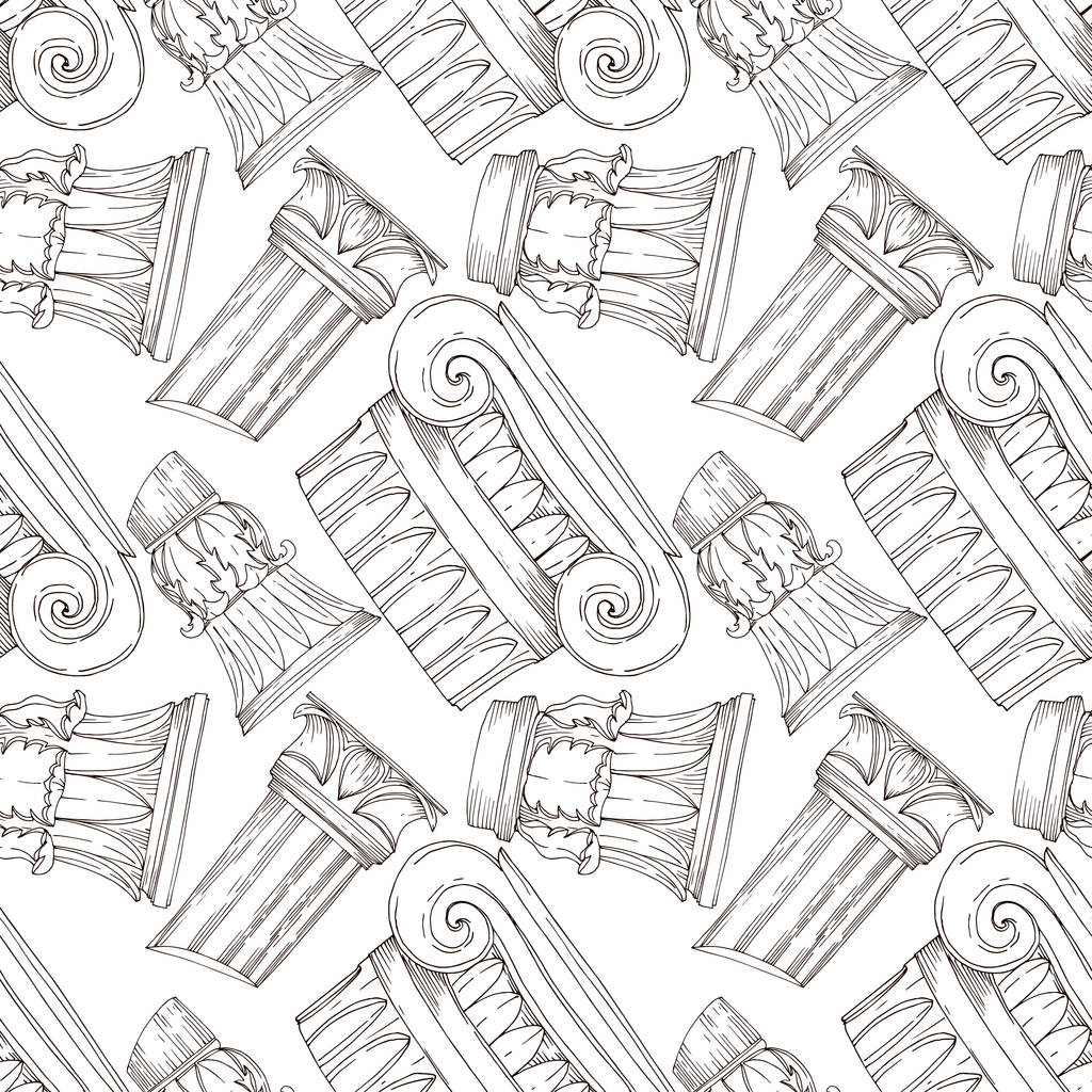Vector Antique greek columns. Black and white engraved ink art. Seamless background pattern. - Vector, Image