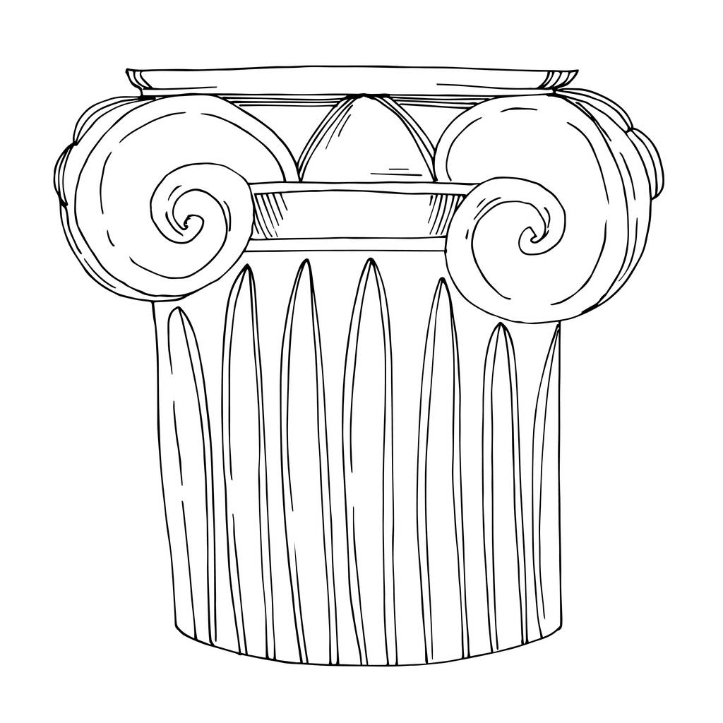 Векторные античные греческие колонны. Черно-белый рисунок чернил. Изолированный древний элемент иллюстрации
. - Вектор,изображение