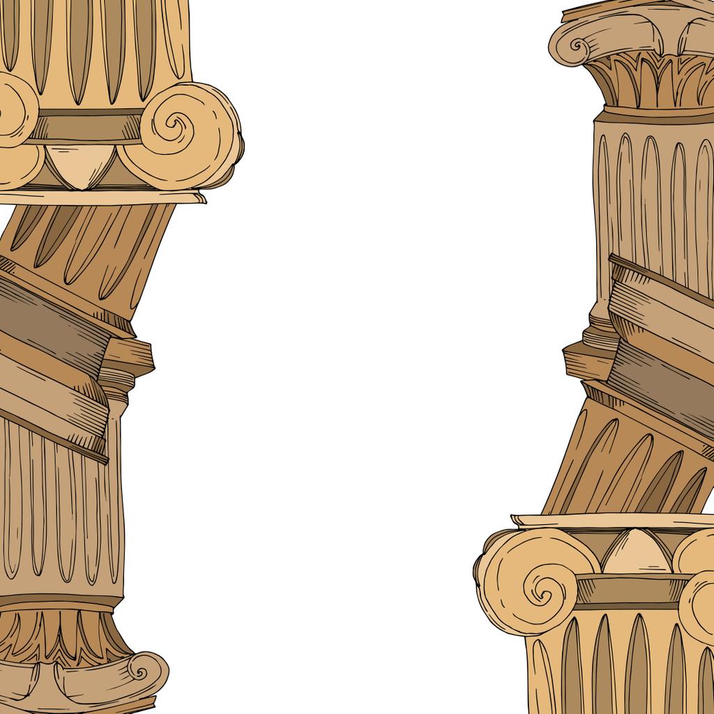 Vektor antiken griechischen Amphoren und Säulen. Schwarz-weiß gestochene Tuschekunst. Rahmen Rand Ornament Quadrat. - Vektor, Bild