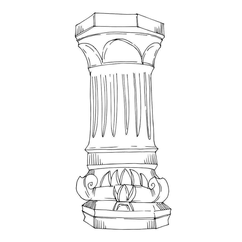 Vector Antique greek columns. Black and white engraved ink art. Isolated ancient illustration element. - Vector, Image