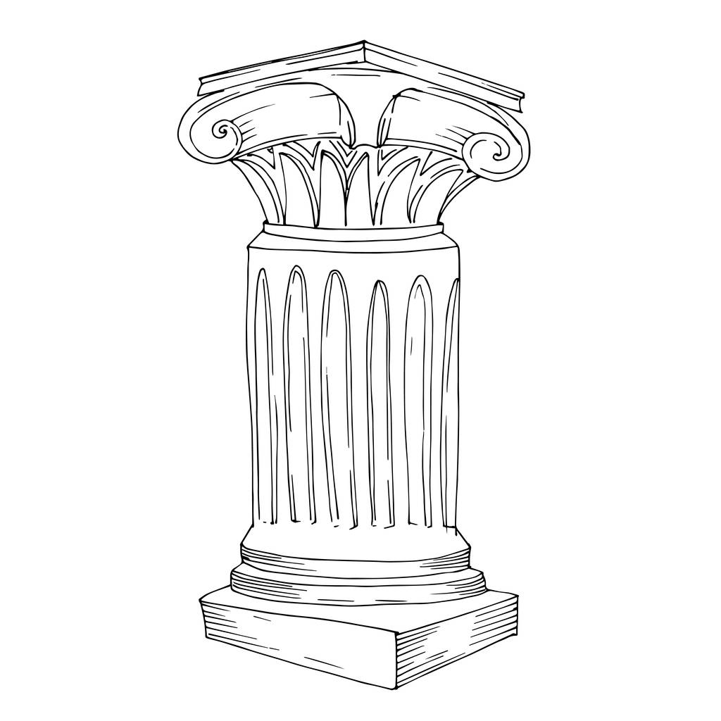 Vektor antike griechische Säulen. Schwarz-weiß gestochene Tuschekunst. isolierte antike Illustrationselemente. - Vektor, Bild