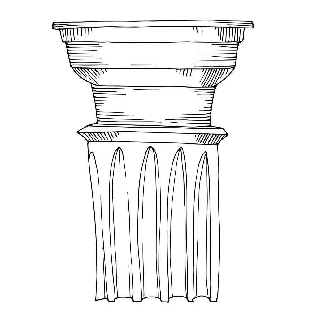 Vector Antieke Griekse amforen en kolommen. Zwart-wit gegraveerde inktkunst. Geïsoleerd oud illustratie-element. - Vector, afbeelding