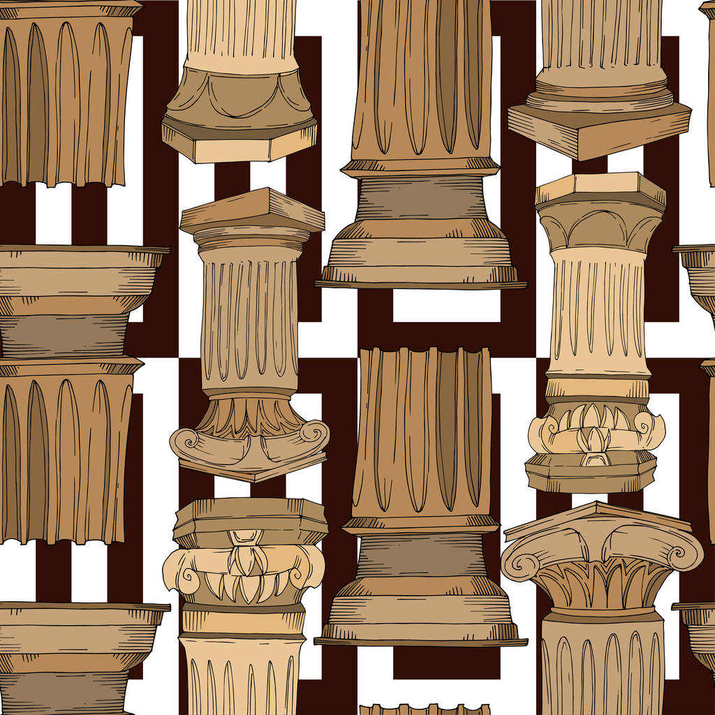 Векторные античные греческие колонны. Черно-белый рисунок чернил. Бесшовный рисунок фона
. - Вектор,изображение