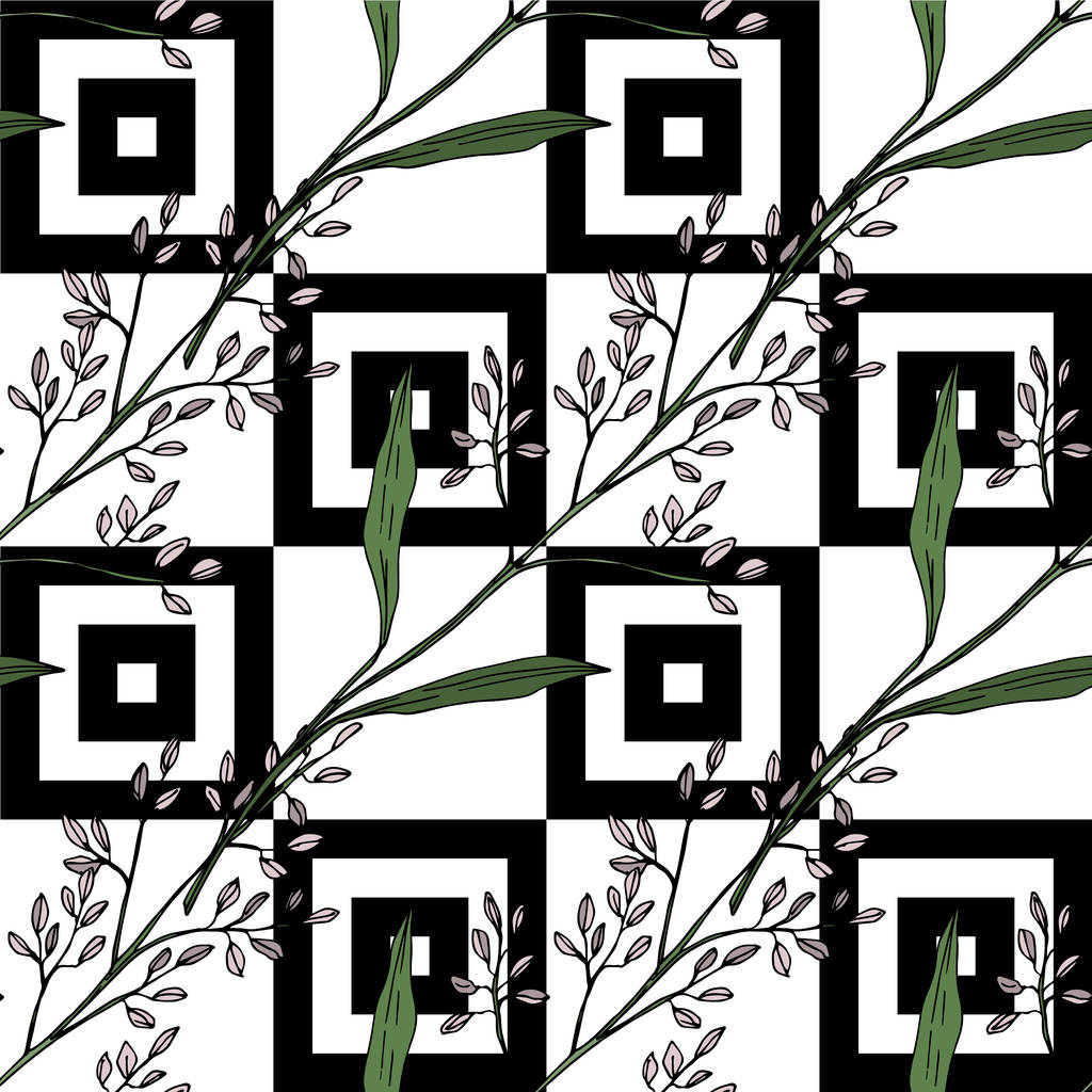 Vector Wildflower floral botanical flowers. Black and white engraved ink art. Seamless background pattern. - Vector, Image