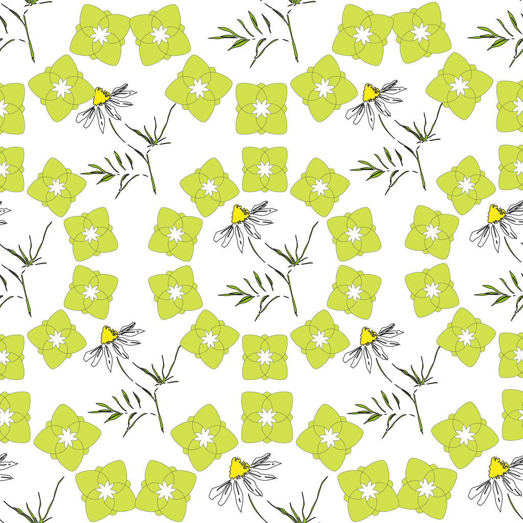 Vektor Wildflowers květinové botanické květiny. Černobílý rytý inkoust. Bezproblémové pozadí vzor. - Vektor, obrázek