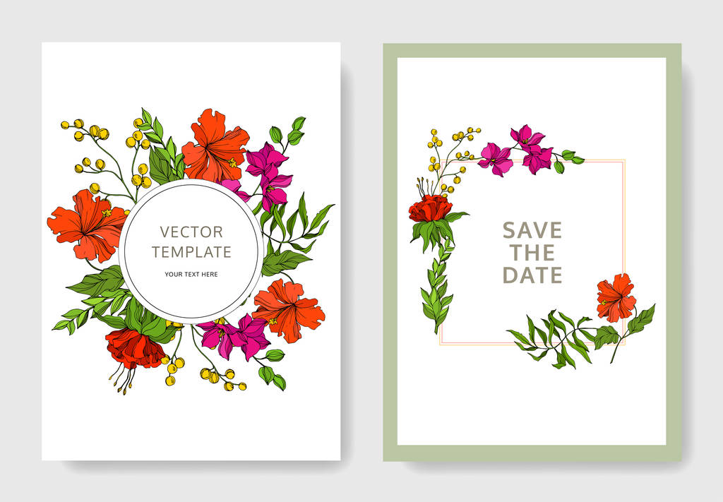 Vector Tropical floral botanical flower. Engraved ink art. Wedding background card floral decorative border. - Vector, Image