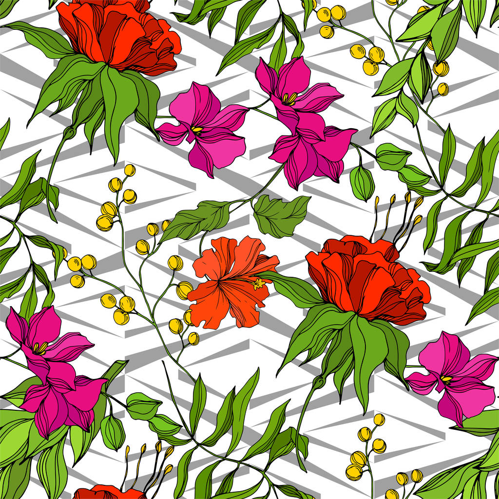 Vector Fleur botanique florale tropicale. Encre gravée. Modèle de fond sans couture. Texture d'impression papier peint tissu
. - Vecteur, image