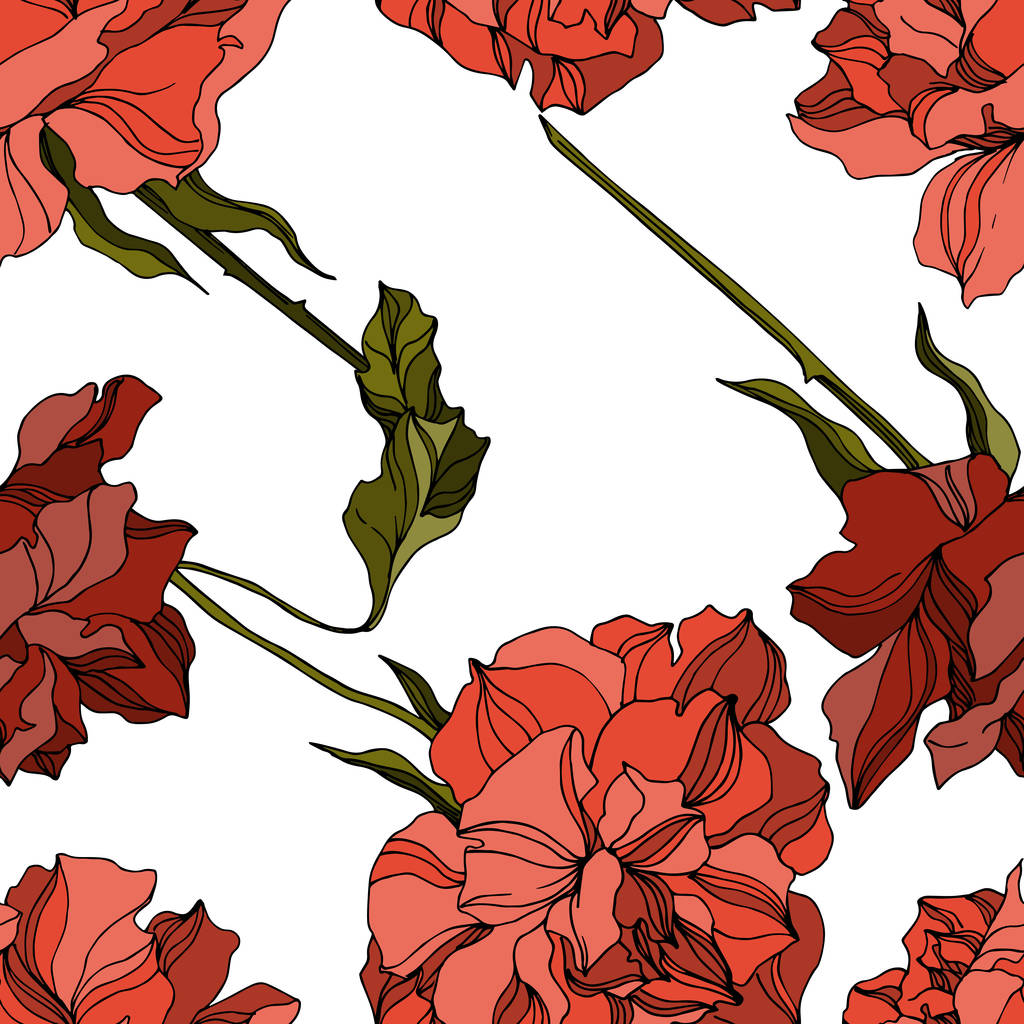 Vektor rózsa virágos botanikai virágok. Fekete-fehér vésett tinta művészet. Zökkenőmentes háttér minta. - Vektor, kép