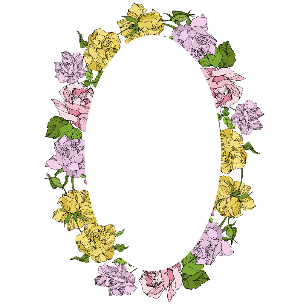 Vector Rose floral botanical flowers. Wild spring leaf wildflower. Engraved ink art. Frame border ornament square. - Vector, Image