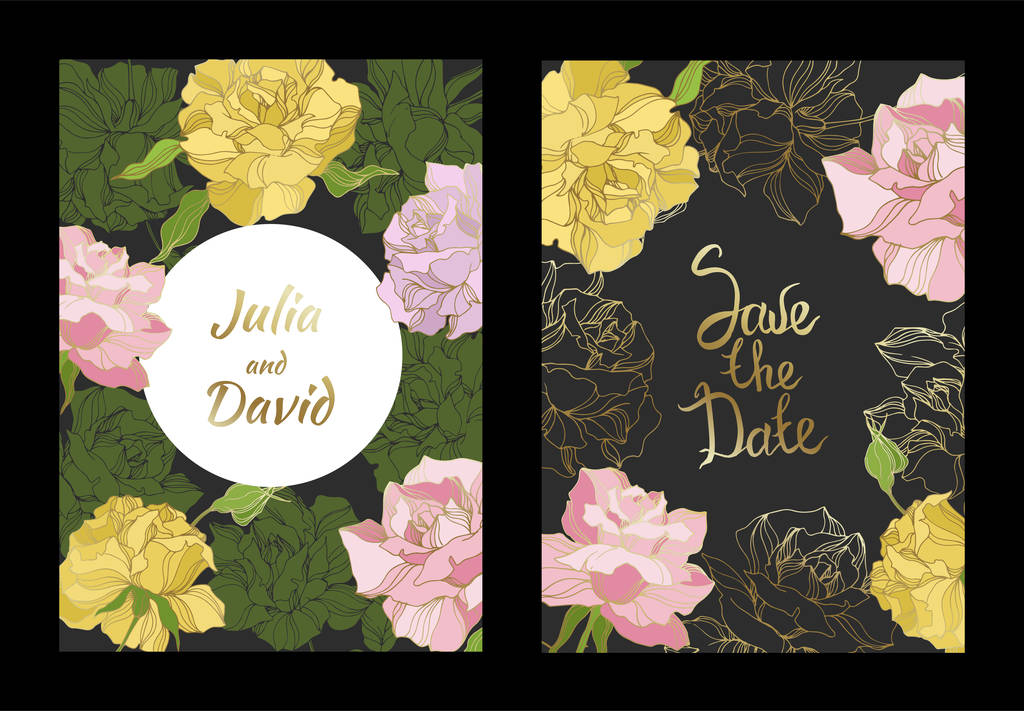 Vector Rose flores botânicas florais. Arte de tinta gravada. Casamento cartão de fundo floral borda decorativa
. - Vetor, Imagem