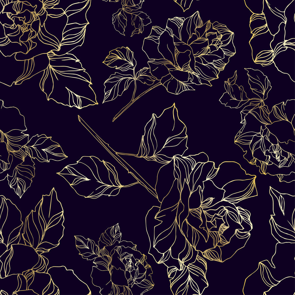 Vector Roses floral botanical flowers. Black and white engraved ink art. Seamless background pattern. - Vector, Image