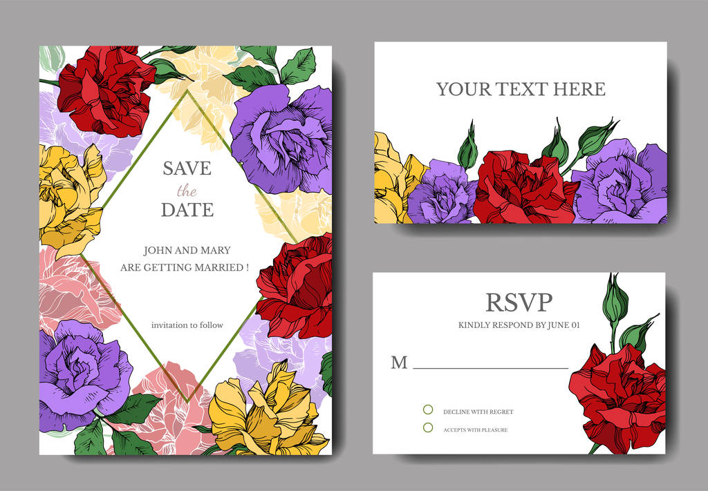 Vector rose floral botanical flowers. Black and white engraved ink art. Wedding background card decorative border. - Vector, Image