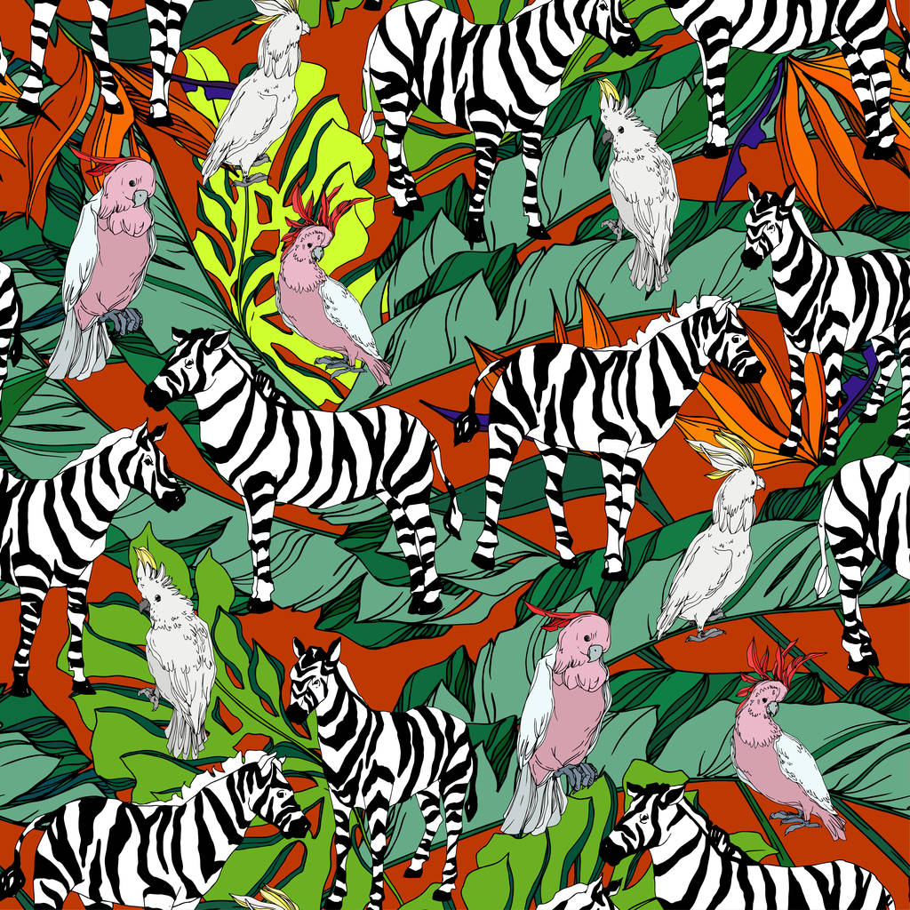 Vector Exotische zebra print wild dier geïsoleerd. Zwart-wit gegraveerde inktkunst. Naadloze achtergrond patroon. - Vector, afbeelding
