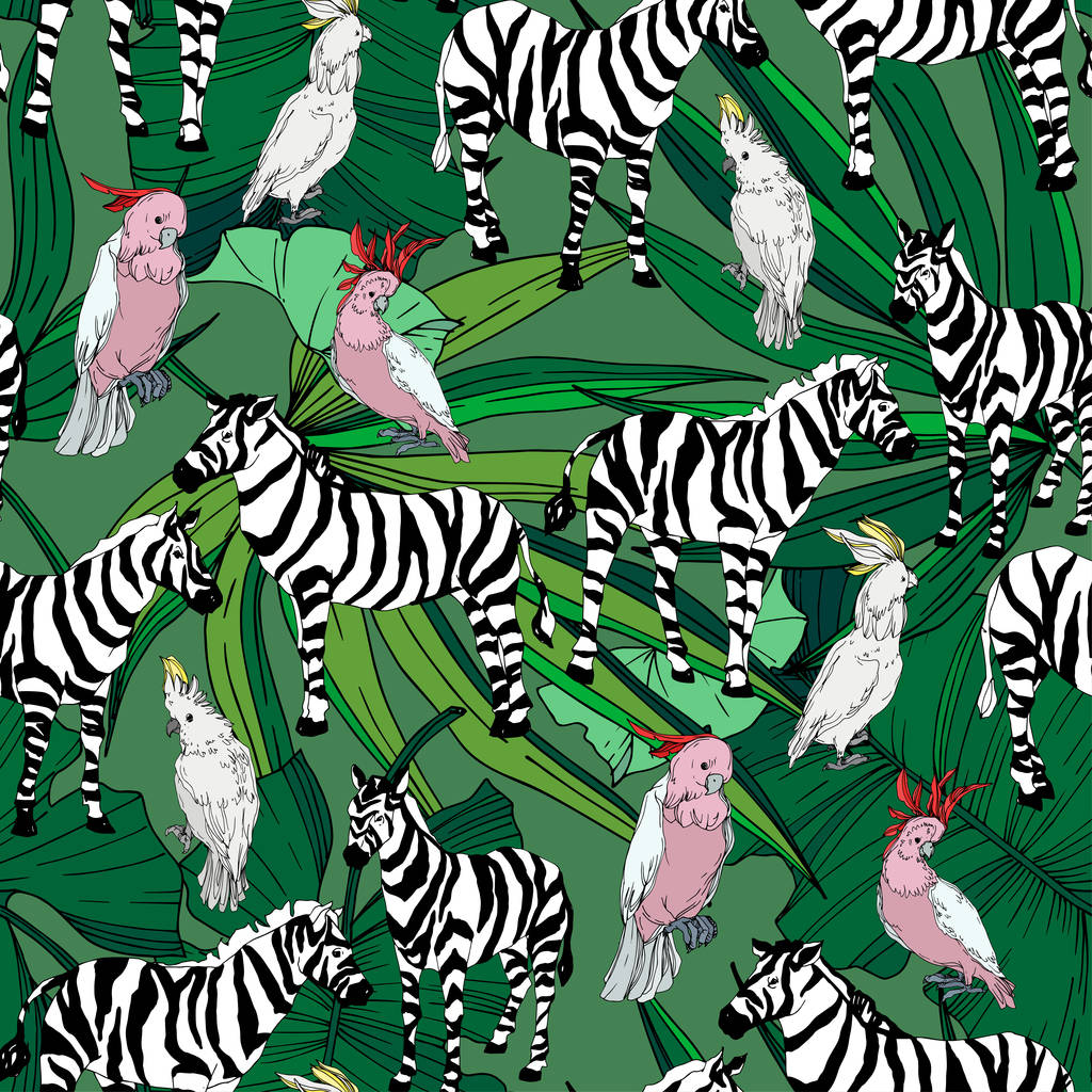 Vektor egzotikus zebra nyomat vadállat izolált. Fekete-fehér vésett tinta művészet. Zökkenőmentes háttér minta. - Vektor, kép