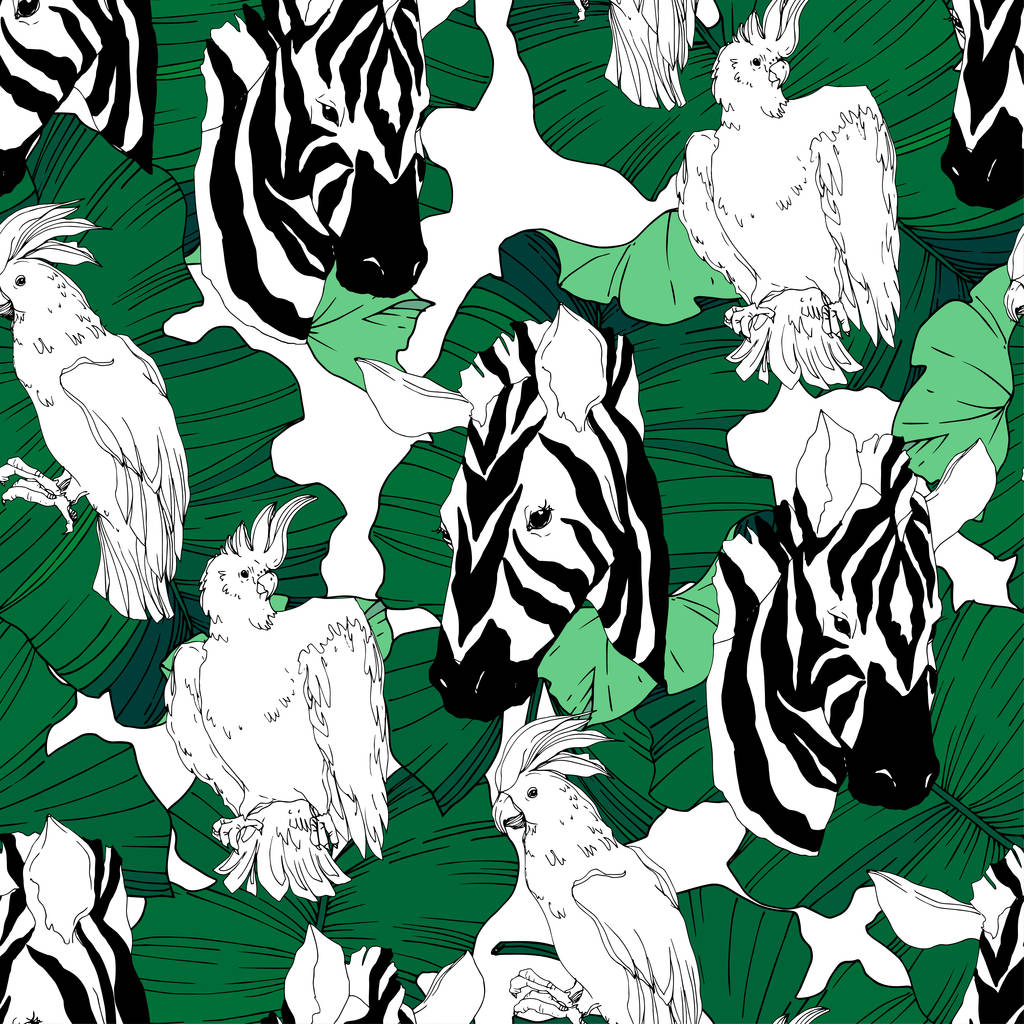 Vector Exotic zebra print animal sauvage isolé. Encre gravée en noir et blanc. Modèle de fond sans couture
. - Vecteur, image