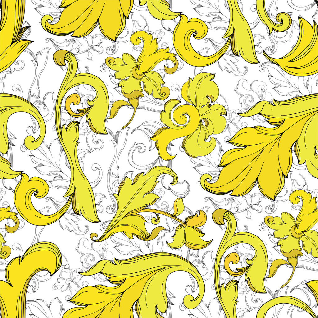 Διάνυσμα Χρυσό μονόγραμμα λουλούδι στολίδι. Μαύρο και άσπρο χαραγμένο μελάνι τέχνης. Χωρίς ραφή μοτίβο φόντου. - Διάνυσμα, εικόνα
