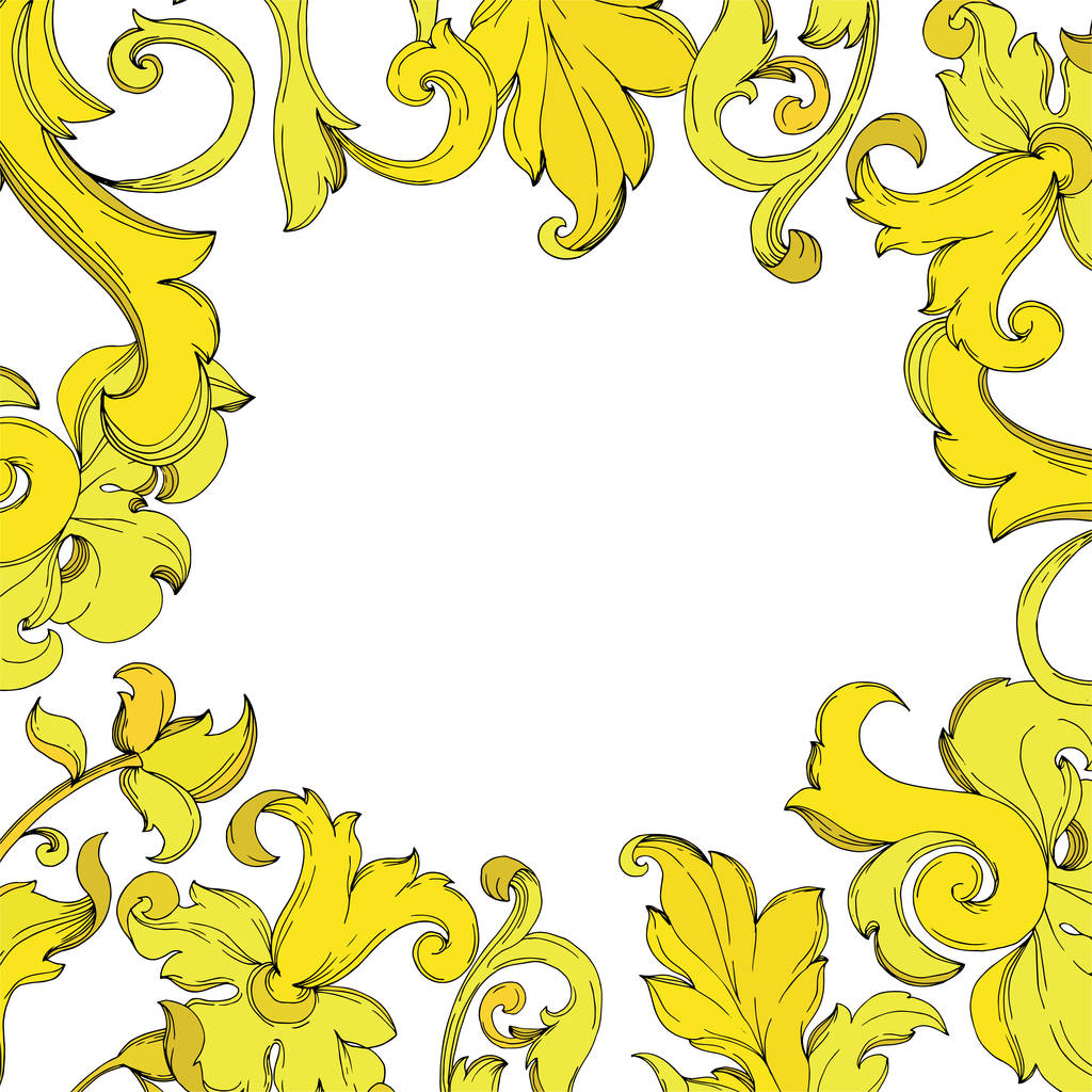 Vector Gold monogram floral ornament. Black and white engraved ink art. Frame border ornament square. - Vector, Image