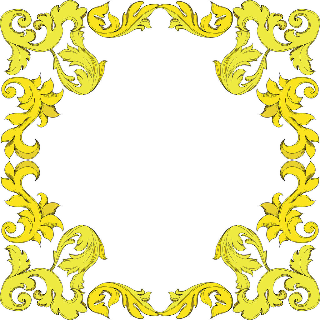 Vektor goldenes Monogramm florales Ornament. Schwarz-weiß gestochene Tuschekunst. Rahmen Rand Ornament Quadrat. - Vektor, Bild