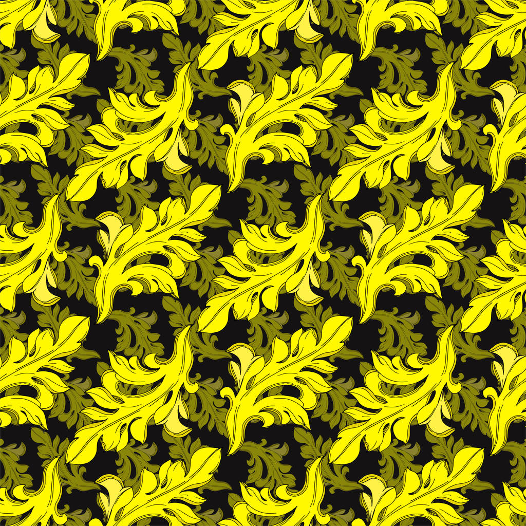 ベクトル黄金のモノグラムの花の装飾。黒と白の刻まインクアート。シームレスな背景パターン. - ベクター画像