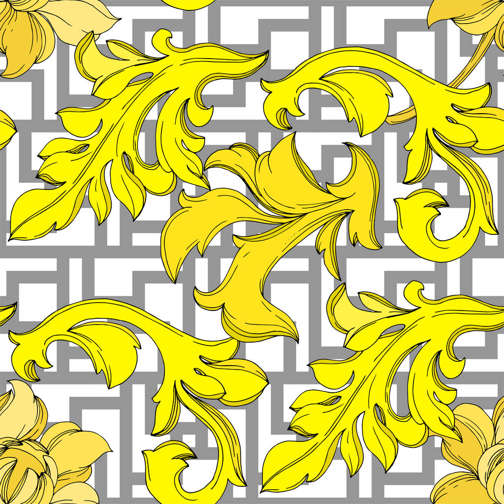 Vector Golden monograma ornamento floral. Tinta gravada a preto e branco. Padrão de fundo sem costura
. - Vetor, Imagem