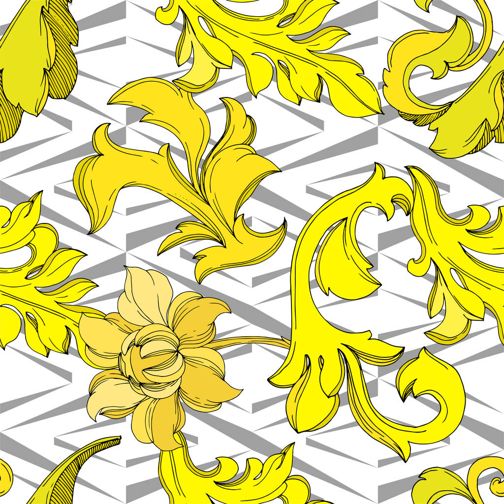 Vektorový zlatý monogram květinový ornament. Černobílý rytý inkoust. Bezproblémové pozadí vzor. - Vektor, obrázek