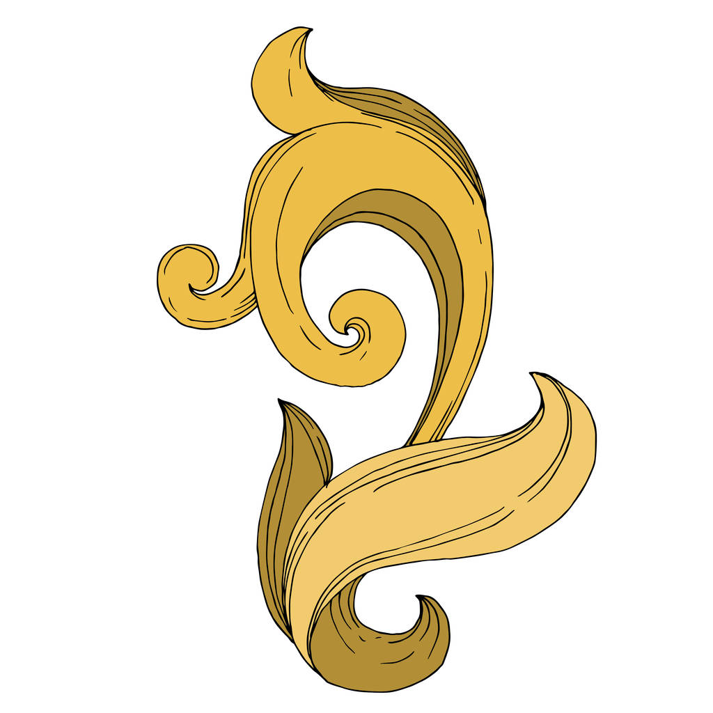 Vektorový zlatý monogram květinový ornament. Izolovaný ozdobný ilustrační prvek. Černobílý rytý inkoust umění. - Vektor, obrázek